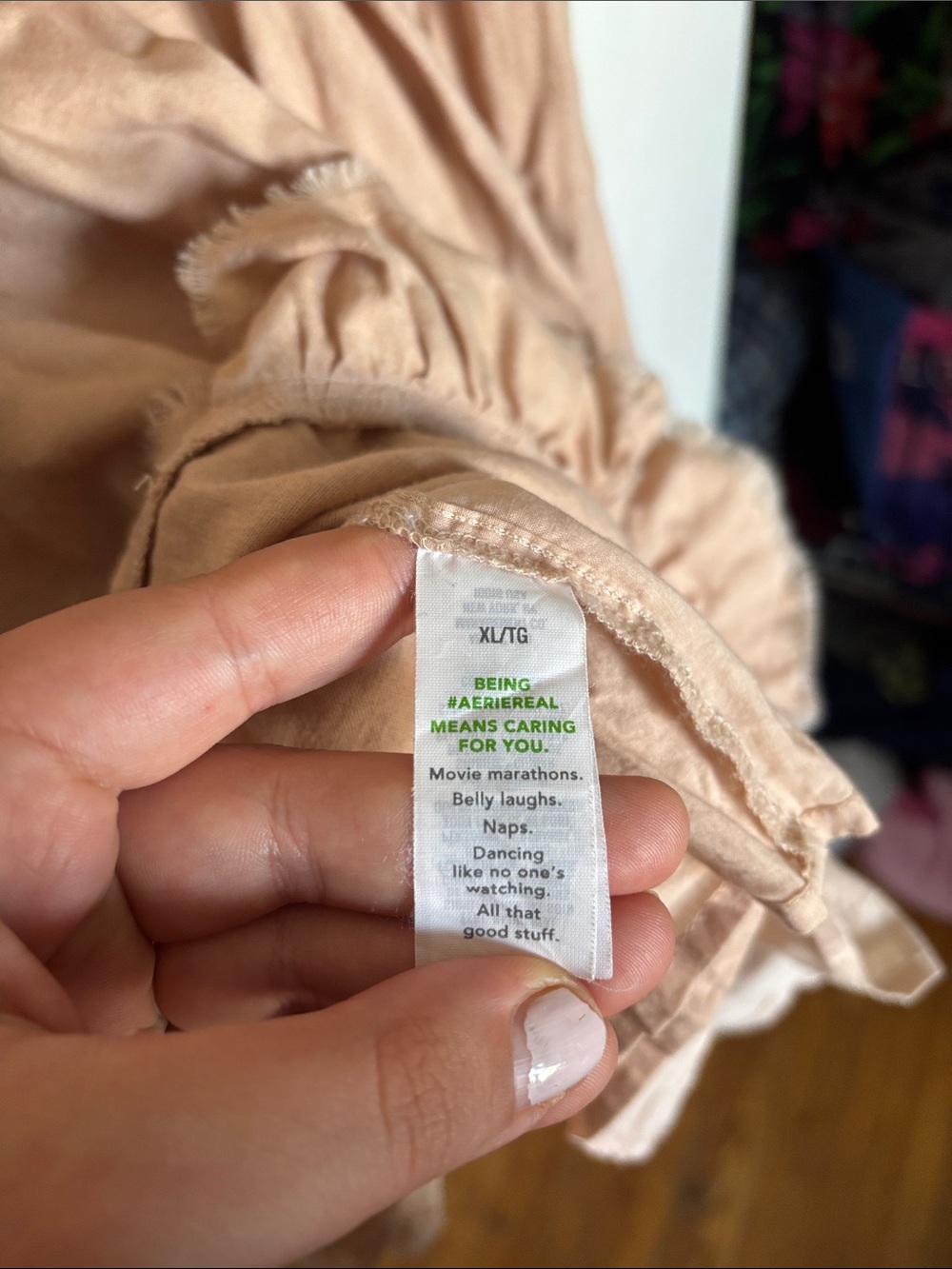 aerie XL tan linen blend raw edge ruffle babydoll dress - Picture 7 of 8